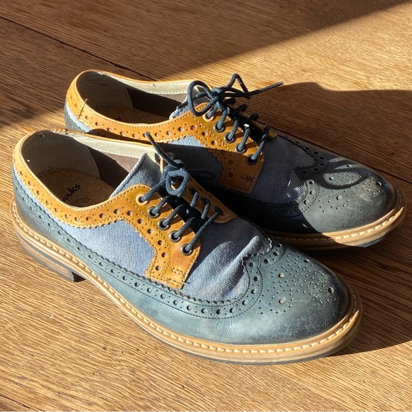 Clarks Blue and Tan Brogue Oxfords